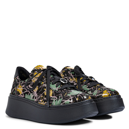 Maciejka  Leather Platform Sneakers With Artistic Print, Black 6191W-07/00-8