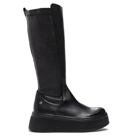 Maciejka Skórzane Kozaki Na Platformie – Czarne 07111-01/00-8