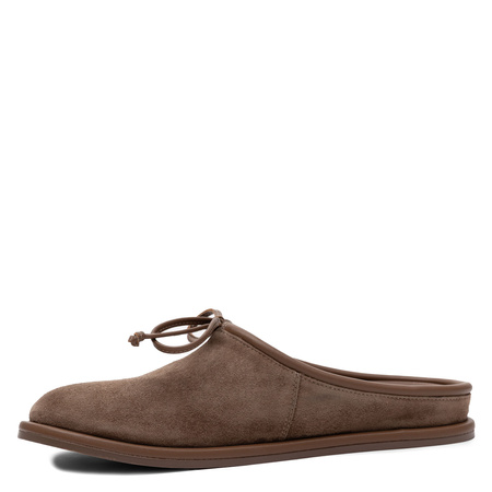 Maciejka Suede Leather Mules Open Heel Flat Sole Brown K7514-14/00-1