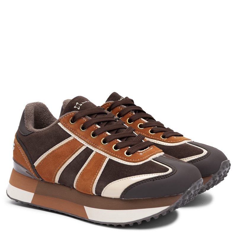 Maciejka Wielokolorowe Skórzane Sneakersy Damskie Na Platformie Brązowe M7356-02/00-7