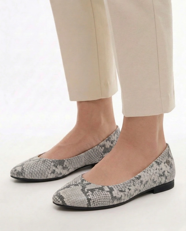 Maciejka Leather Ballerinas Snake Print Grey Elegant 4100W-09/00-8