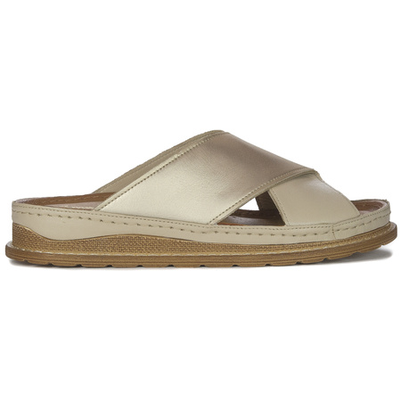 Maciejka Beige + Gold Women's Leather Slides