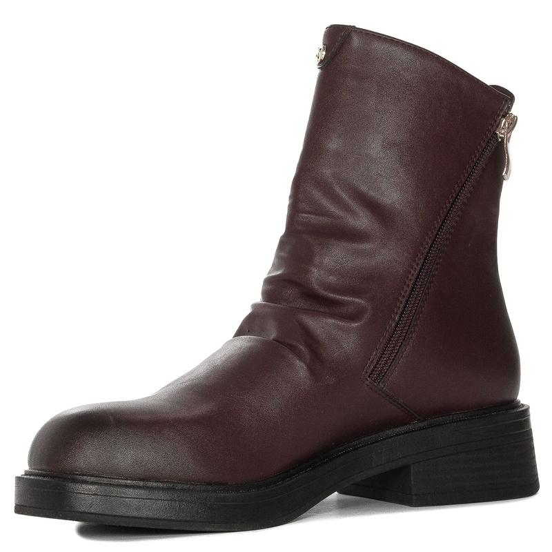 Maciejka Leather Ankle Boots Double Zip Low Block Heel Burgundy A7159-23/00-7