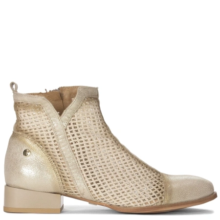 Maciejka Leather Perforated Ankle Boots Side Zipper Beige 06397-04-00-1