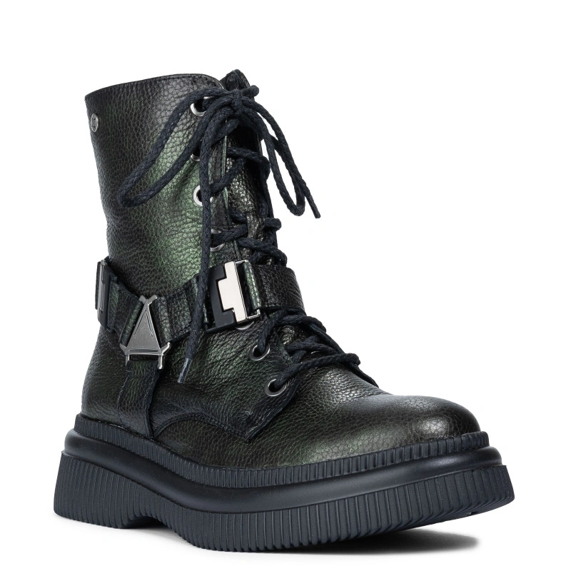 Maciejka Grain Leather Boots on Platform Iridescent Green 07092-09-00-8