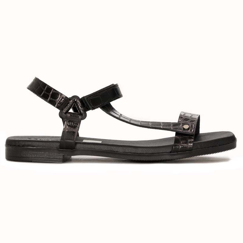 Maciejka black leather women's flat velcro sandals