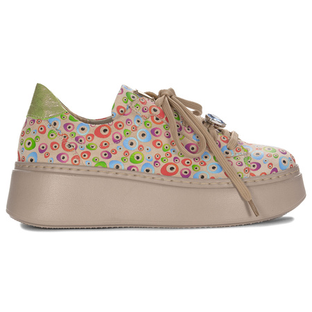 Maciejka Woman's Sneakers Beige Multicolor Leather 