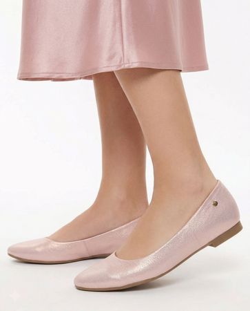 Maciejka Leather Ballerina Flats Pearly Finish Almond Toe Pink 00873-66/00-5