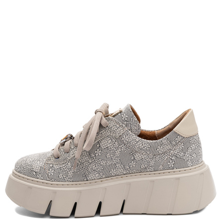 Maciejka Leather Platform Sneakers Openwork Pattern Beige 6891W-03/00-8