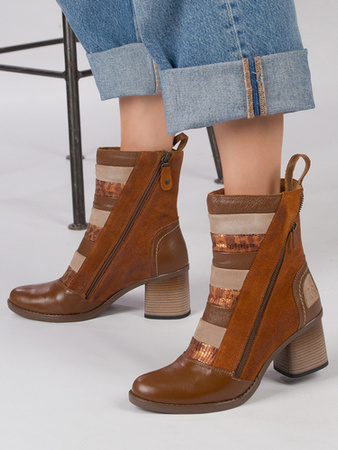 Maciejka Botki ocieplane na obcasie skóra rudy