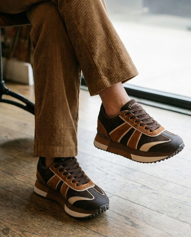 Maciejka Wielokolorowe Skórzane Sneakersy Damskie Na Platformie Brązowe M7356-02/00-7