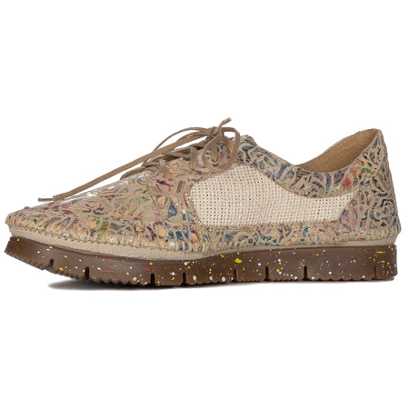 Maciejka Beige + Flowers 06347-04/00-1 wonem's Low Shoes