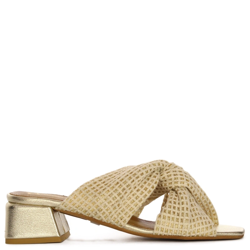 Maciejka Gold Braided Block Heel Mules Square Toe 06955-25/00-0