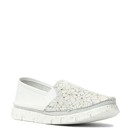 Maciejka Półbuty Skórzane Wsuwane Biało-Srebrne 03512-70/00-0