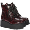 Maciejka Patent Platform Ankle Boots Lace-Up With Zipper Burgundy 06762-23/00-6