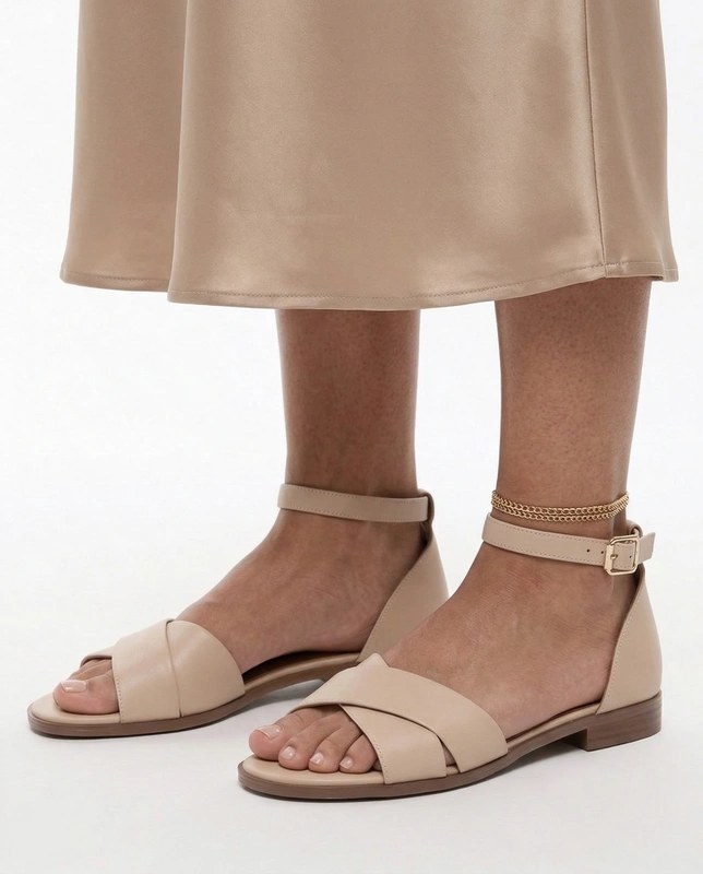 Maciejka Leather Sandals Minimalist Ankle-Strap Beige K7459-04/00-1