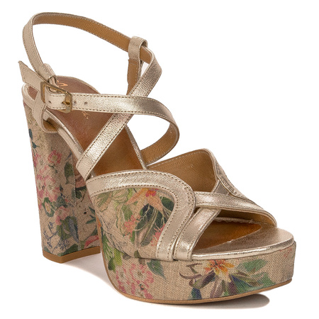 Maciejka Women's Sandals Natural Leather Gold + Flowers