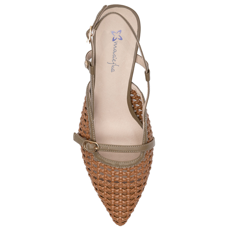 Maciejka Czółenka Skórzane Ażurowe Slingback Szpiczasty Nosek Brązowy K7446-29/00-1