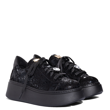 Maciejka Leather Sneakers Platform Jeweled Detail Black 6191W-02/00-8