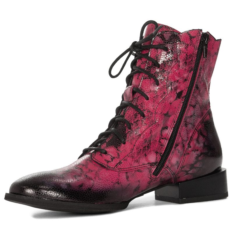 Maciejka Leather Lace-Up Ankle Boots Almond Toe Pink 06391-23/00-1