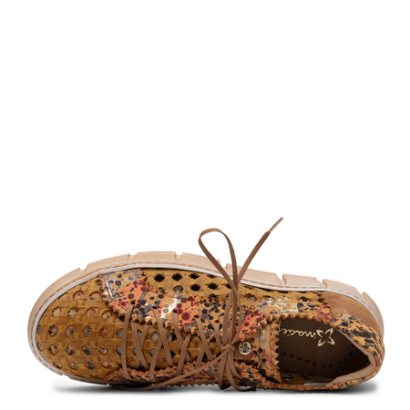 Maciejka Półbuty Skórzane Ażurowe na Platformie Pomarańczowe 05850-32/00-1