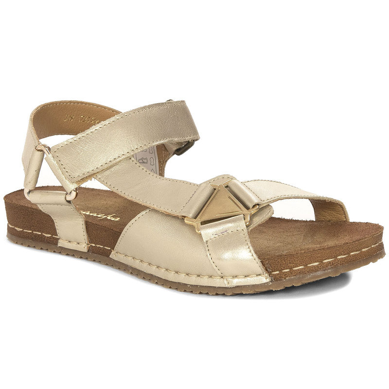 Maciejka Sandały Damskie Skórzane Złote