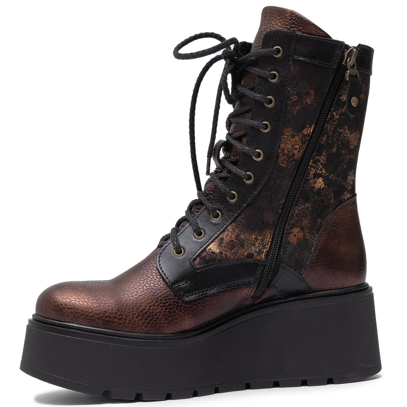 Maciejka Leather Platform Ankle Boots With Zip And Laces Brown-Black 06720-02/00-8