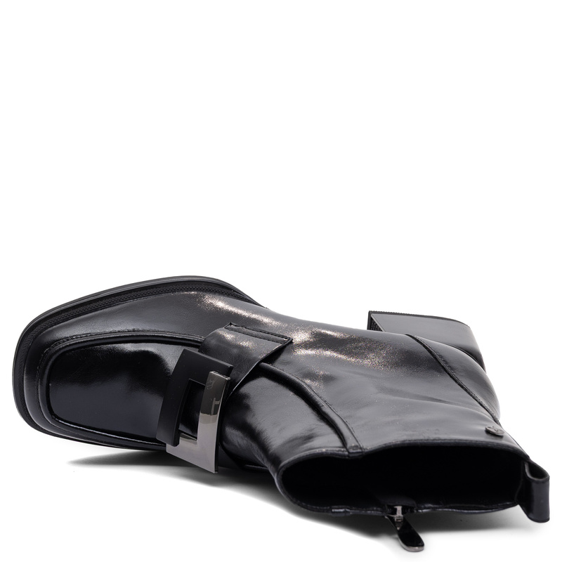 Maciejka Leather Ankle Boots Square Toe Decorative Buckle Black K7788-01/00-7