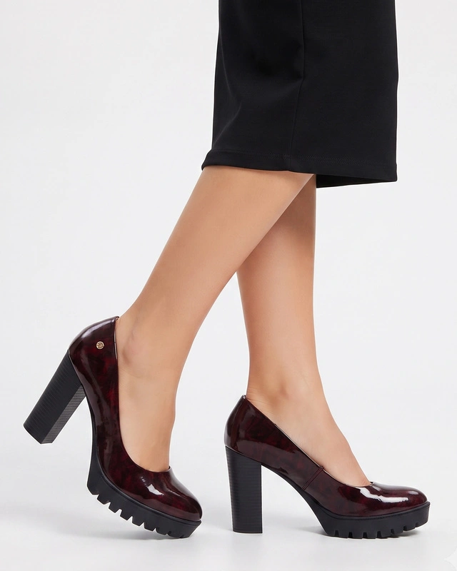 Maciejka Premium Leather Platform Block Heel Pumps Red 2629W-14/00-1