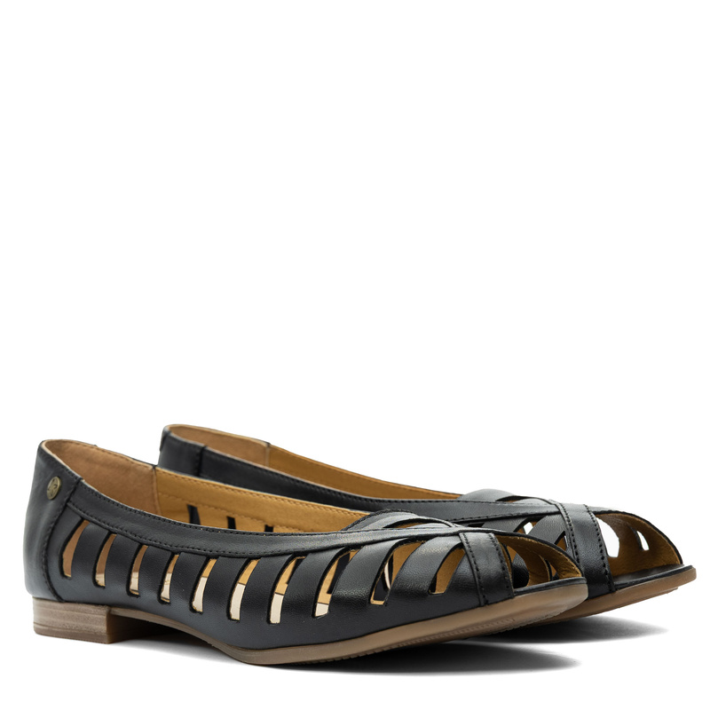 Maciejka Leather Ballet Flats Cutout Peep Toe Black P7540-01/00-1