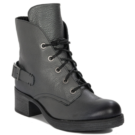 Maciejka Premium Leather Lace-Up Block Heel Boots Graphite 3750S-20/00-3