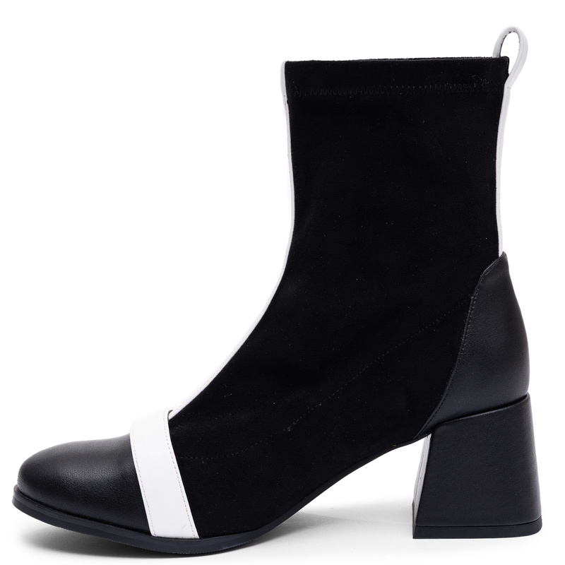 Maciejka Leather Block Heel Boots With Insulation Black And White K7819-01/00-7