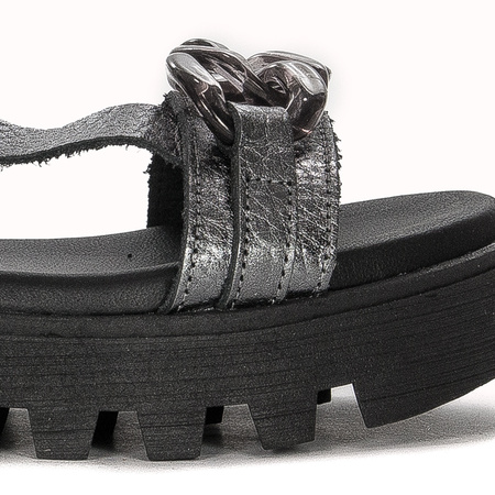Maciejka Silver + Grey leather women's flat velcro sandals