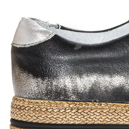 Maciejka Półbuty skórzane na platformie Czarne na Srebro