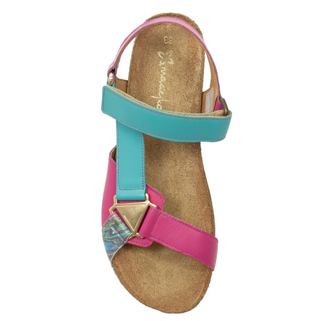 Maciejka Women's Leather Sandals Pink Turquoise