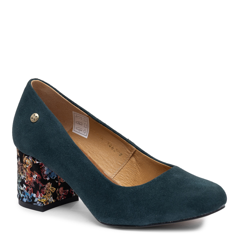 Maciejka Suede Leather Floral Block Heel Pumps Green 3356W-01/00-1