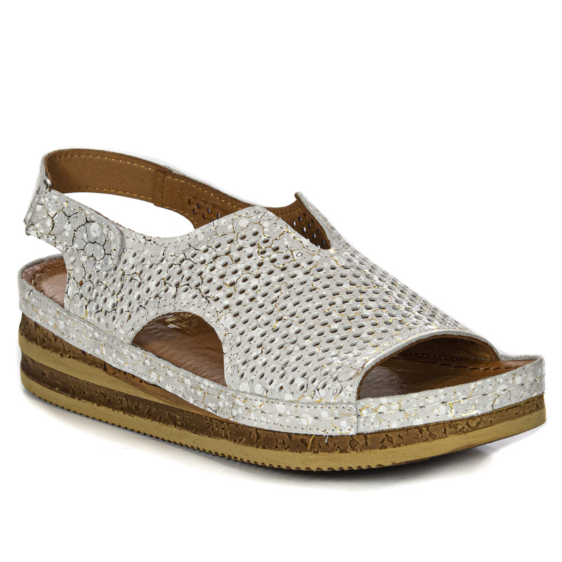 Maciejka Elegant Leather Women's Wedge Sandals Silver L4494-35/00-1