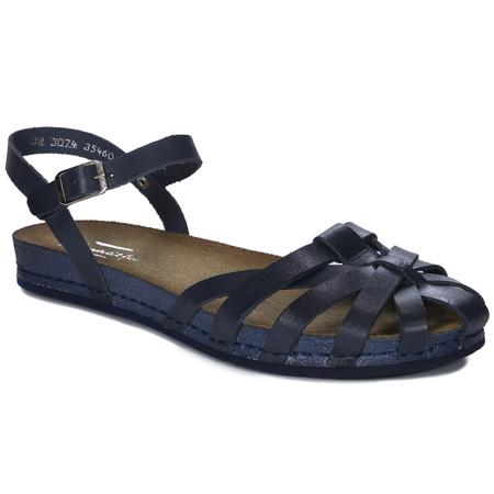Maciejka Leather Sandals Woven Closed Toe Flat Sole Navy 03074-17/00-0