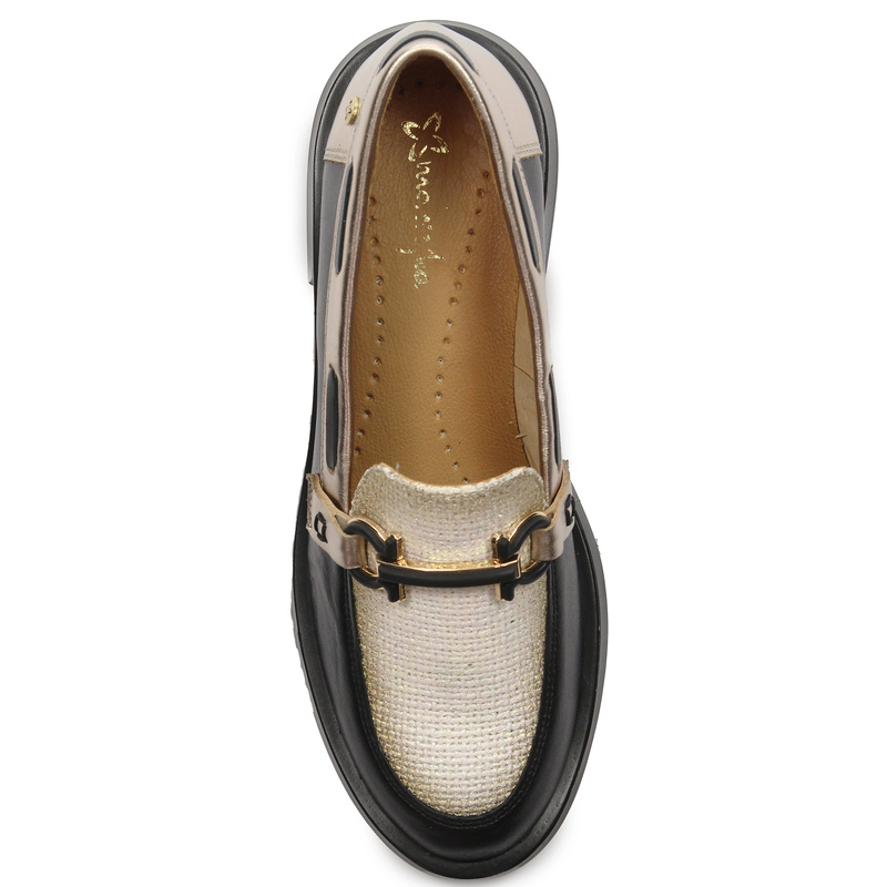 Maciejka Woman's Leather Black and Gold Flat Shoes