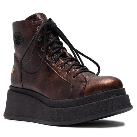 Maciejka Natural Leather Combat Boots on Platform Metallic Brown 06309-32/00-8