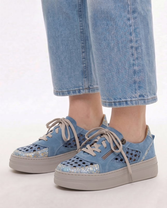 Maciejka Leather Openwork Sneakers On Platform Blue 07317-06/00-1