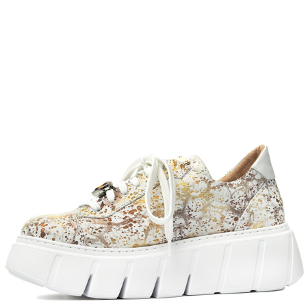 Maciejka Premium Leather Platform Sneakers White-Gold 06891-11/00-8