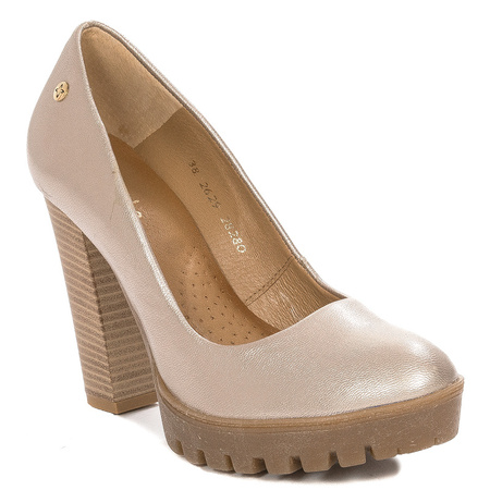 Maciejka Leather Pumps Block Heel With Platform Gold 02629-52/00-1