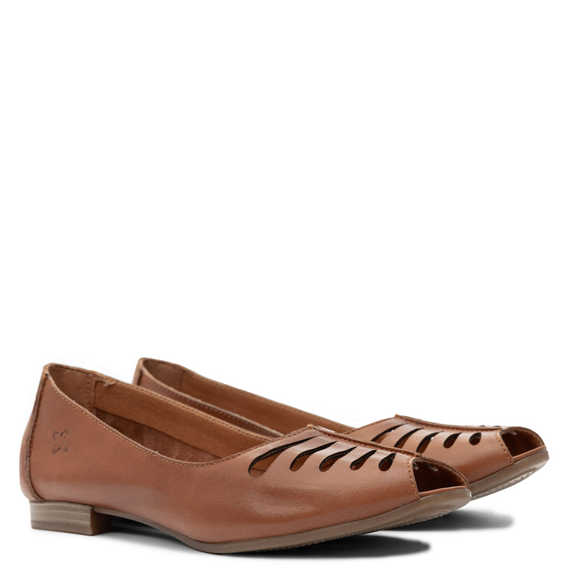 Maciejka Baleriny Skórzane Peep-Toe Ażurowe Brązowe P7541-29/00-1