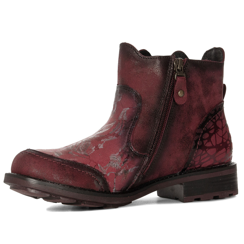Maciejka Leather Flat Patterned Ankle Boots Burgundy 07006-23/00-8   