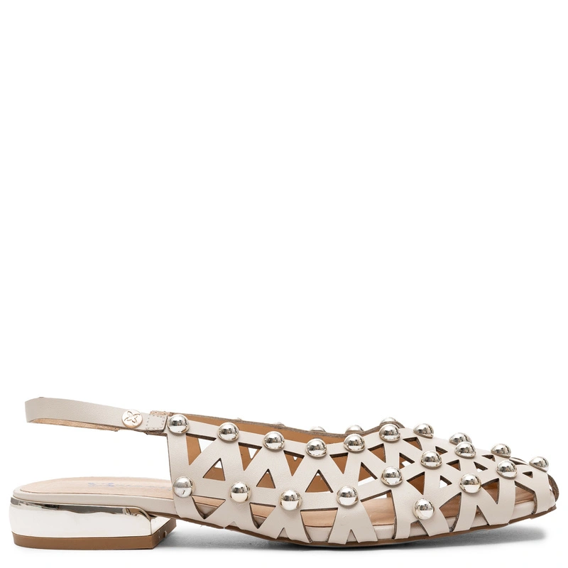 Maciejka Leather Cutout Studded Slingback Pumps Beige K7480-04/00-1
