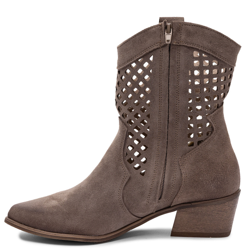 Maciejka Leather Openwork Suede Ankle Boots Almond Brown 1734-ALMOND-WEL