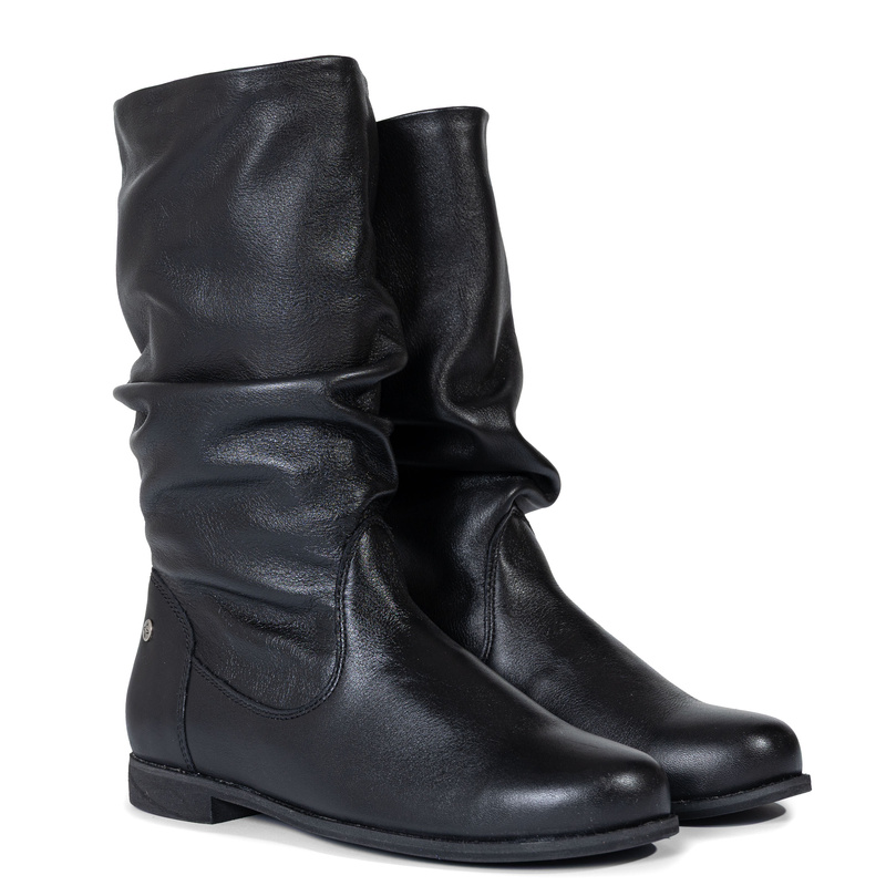 Maciejka Kozaki Skórzane Slouchy Płaskie Czarne 05057-20/00-6