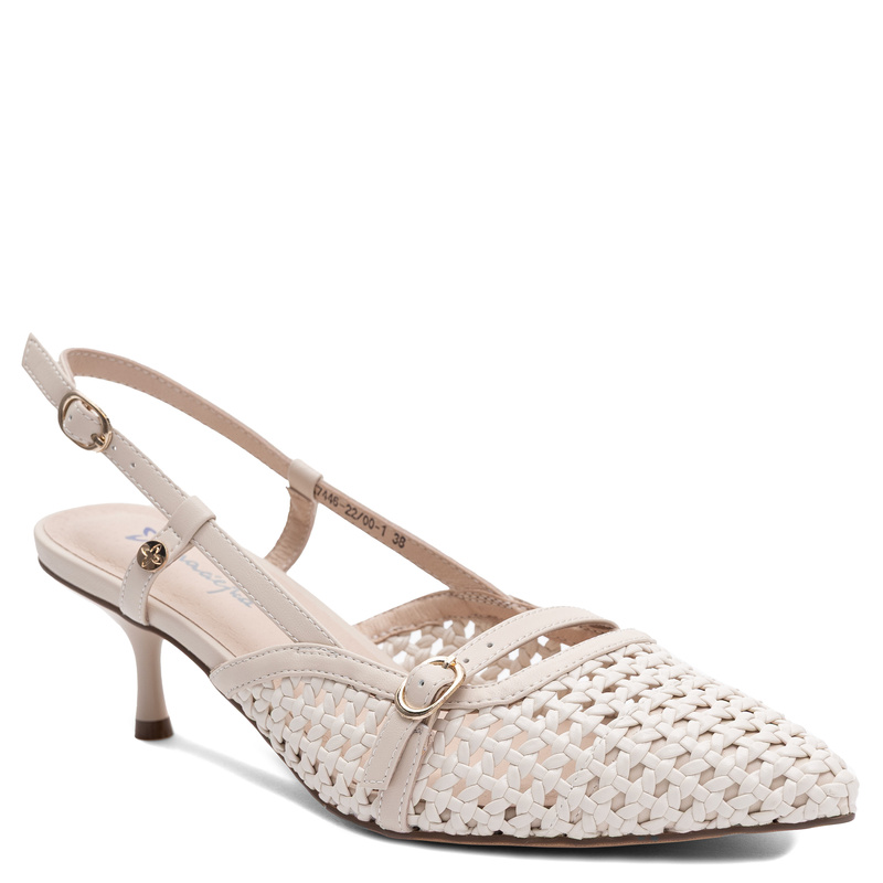 Maciejka Czółenka Slingback Plecione Skórzane Beżowe K7446-22/00-1