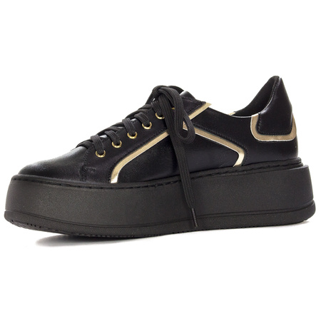 Woman's Sneakers Black and Gold Leather 06197-01/00-8